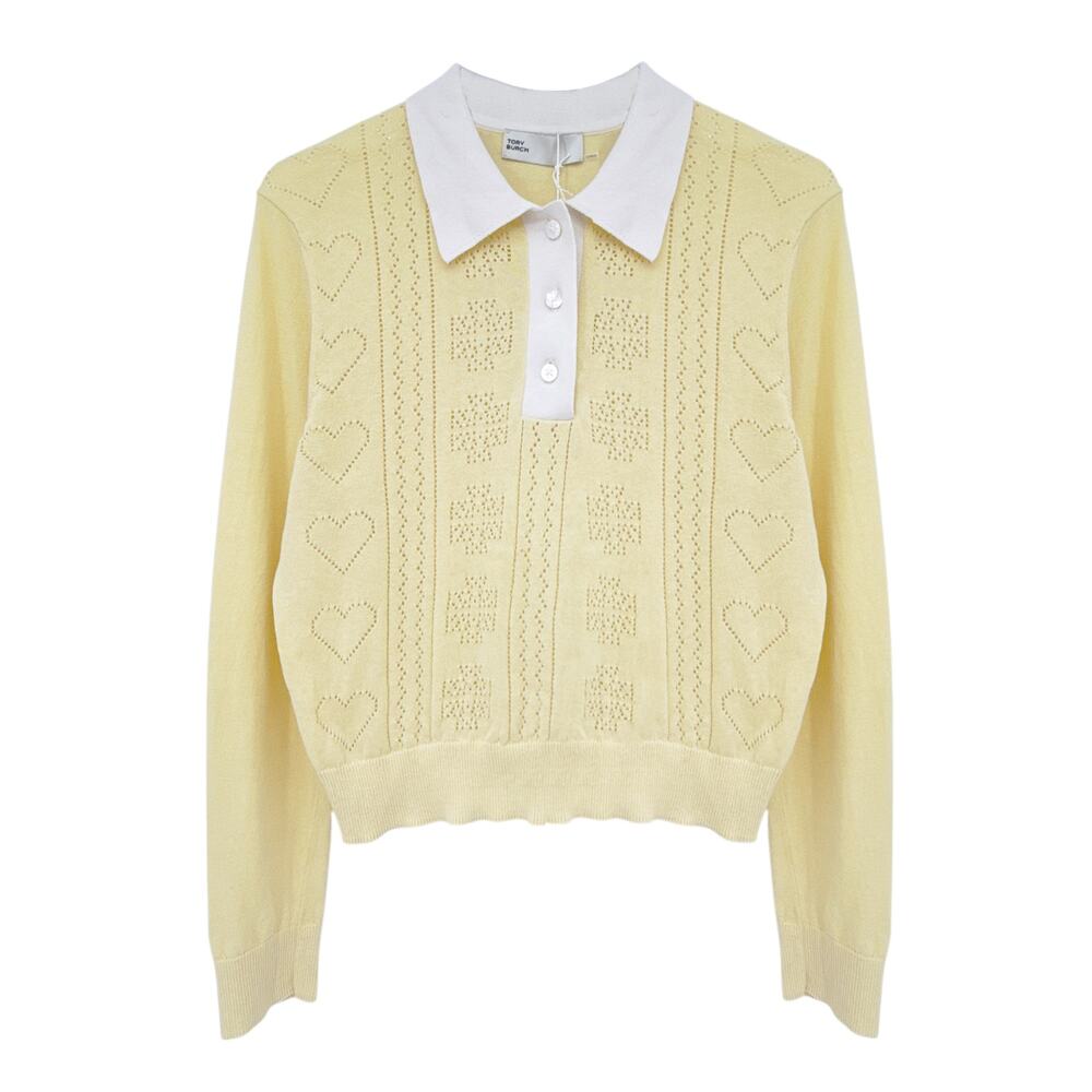 TORY BURCH Heart Pointelle Sweater in Sweet Butter L